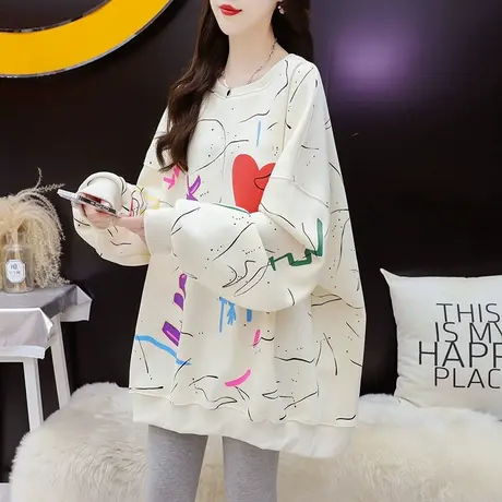 设计感卫衣女加绒加厚中长款2023新款秋冬宽松慵懒风欧版大码上衣商品大图