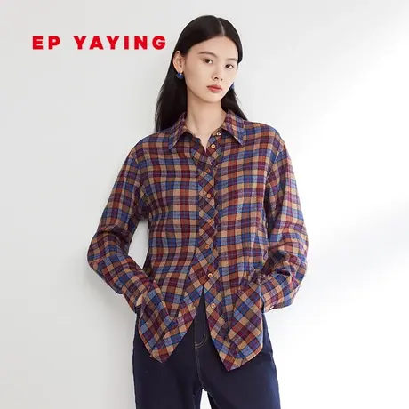 EP雅莹女装 oversize廓形美利奴羊毛格纹廓形衬衫 商场同款2101A商品大图