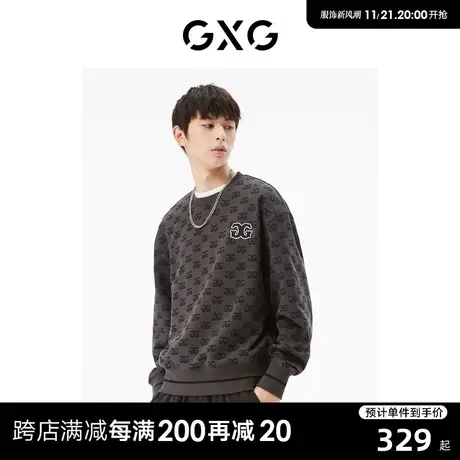 GXG男装 商场同款水泥灰圆领卫衣 22年秋季新品复古纹样系列图片
