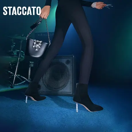 思加图新款方头时装靴短靴瘦瘦靴高跟踝靴女皮靴9VP20DD2图片