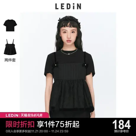 乐町蝴蝶结吊带上衣2023秋季新款黑色吊带C1CDC2104图片