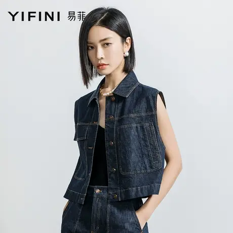 Yifini/易菲无袖牛仔宽松短款马甲女夏季新款百搭马夹女外套商品大图