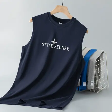 重磅纯棉背心男夏季宽松跨栏运动健身液氨长绒棉坎肩宽肩无袖t恤商品大图