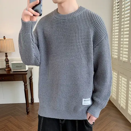 圆领毛衣男秋冬款简约亲肤针织衫男2023新款青少年冬季内搭打底衫商品大图