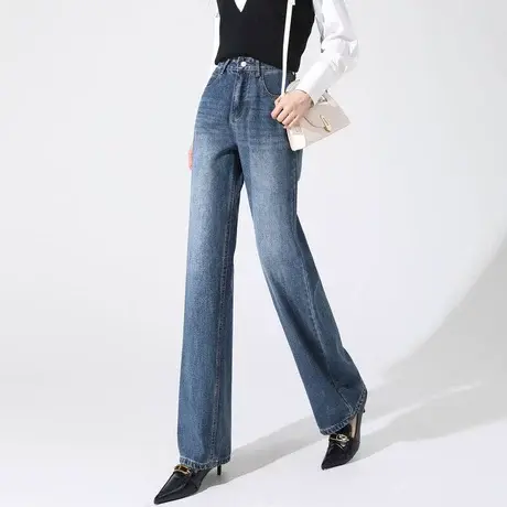 时尚气质牛仔直筒裤2023年秋季新款女士简约宽松高腰显瘦通勤长裤商品大图