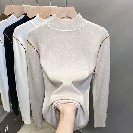 半高领毛衣女打底衫2023秋冬新款套头钉珠外穿针织衫洋气内搭上衣商品大图