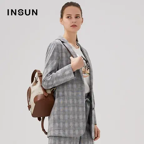 恩裳夏季薄款亚麻格纹西装外套图片