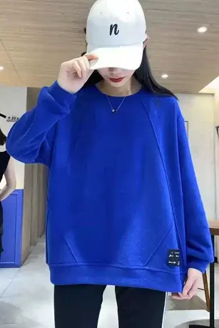 复古短款卫衣女士薄款棉质长袖女装2023新款春季百搭宽松休闲上衣图片