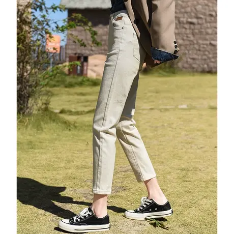 高腰窄版直筒裤女2024新款春夏薄款米色裤子小个子休闲九分烟管裤商品大图