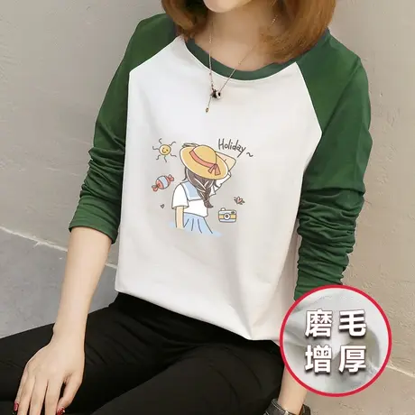 秋冬季正肩磨毛长袖t恤女纯棉打底衫2022年新款百搭显瘦内搭上衣图片