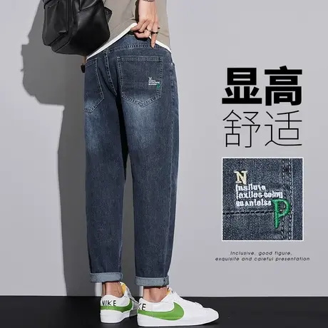 夏款男生宽松潮牌夏季薄款美式高街九分休闲牛仔裤夏天男士男裤子图片