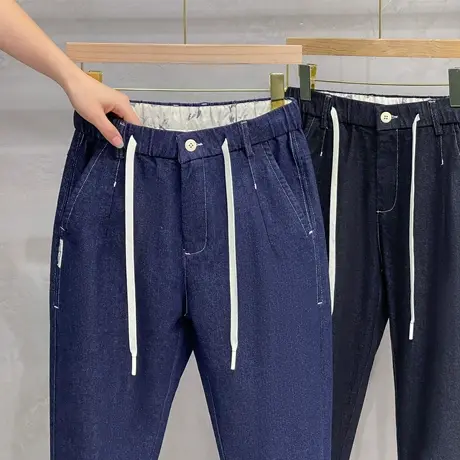 蓝黑牛仔裤2023新款秋季宽松直筒男士长裤子休闲丹宁普洗小脚裤子图片