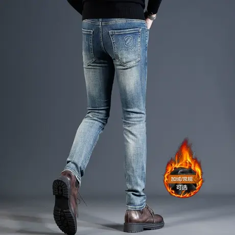 加绒牛仔裤男冬季2023新款爆款水洗复古蓝弹力休闲男士牛仔裤长裤商品大图