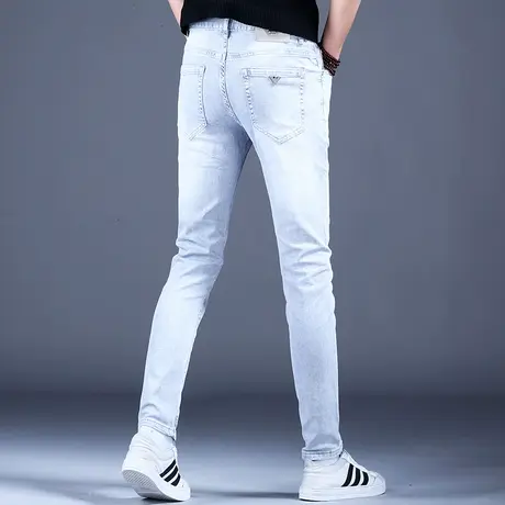 浅色高级牛仔裤男款修身小脚裤子2023新款秋冬薄款弹力潮牌休闲裤商品大图