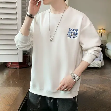 秋冬季日系港风潮牌圆领卫衣男士宽松2024新款冬天内搭上衣春秋款图片