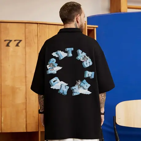 2024新款polo衫t恤胖子ins短袖宽松青少年大码男装加肥加大学生夏图片