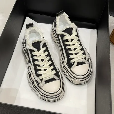 黑色乞丐帆布鞋女ins潮2022新款春季百搭大头鞋小众厚底运动板鞋图片