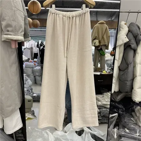 2023冬季新款松紧腰加绒加厚休闲裤女高腰显瘦宽松百搭抽绳阔腿裤商品大图