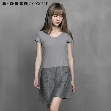 sdeer圣迪奥专柜正品女装夏装简约气质拼接压印工艺连衣裙5281279图片