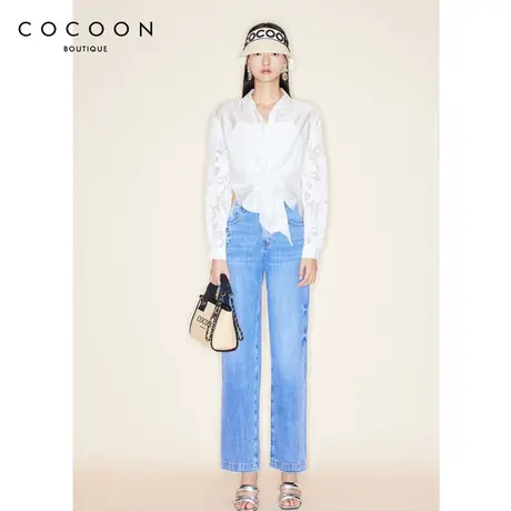 COCOON商场同款牛仔裤2023秋季新款女高腰直筒裤子23203AF173113图片