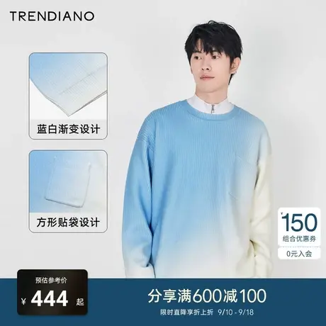 TRENDIANO情侣毛衣2023秋季新款蓝白渐变廓形圆领百搭针织衫男潮商品大图