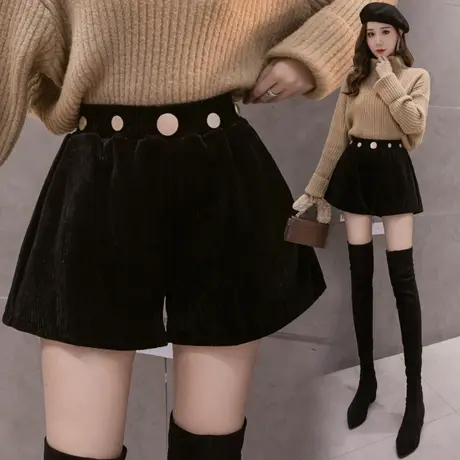 金丝绒阔腿裤女2023秋冬新款韩版高腰短裤外穿显瘦百搭裤子靴裤潮图片