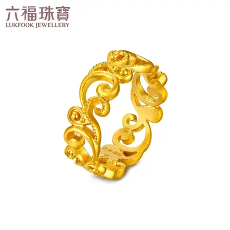 六福珠宝唐草纹黄金戒指女简约实心足金戒指计价EZGTBR0002图片
