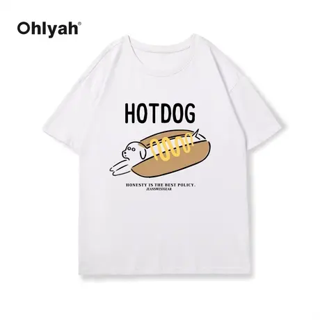 Ohlyah春夏新款美式复古纯棉潮牌t恤女宽松无性别短袖男女款上衣商品大图