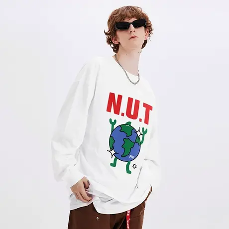 Nuthink欧美潮流趣味卡通长袖T恤男潮高街宽松oversize情侣上衣商品大图