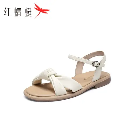 红蜻蜓凉鞋女2023夏季新款女鞋小香风鞋子羊皮平底舒适妈妈凉拖鞋图片