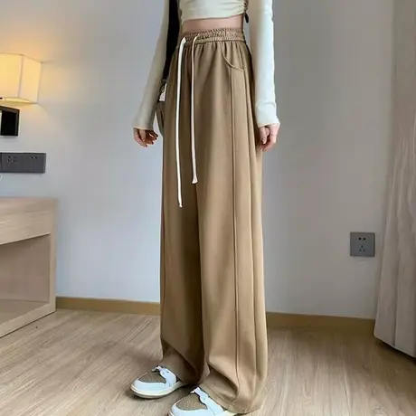 2024早春新款宽松阔腿休闲裤女韩版百搭ins潮流高腰抽绳运动长裤商品大图