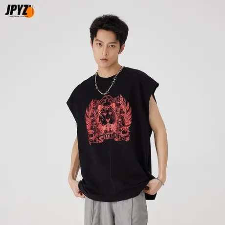 中国风印花背心男潮牌夏季宽松运动健身跨栏坎肩无袖t恤男短袖商品大图