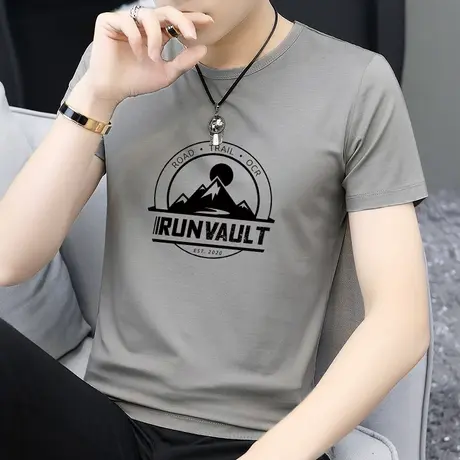 莫代尔短袖t恤男生冰丝凉感半袖圆领速干上衣服夏季潮牌印花体恤商品大图