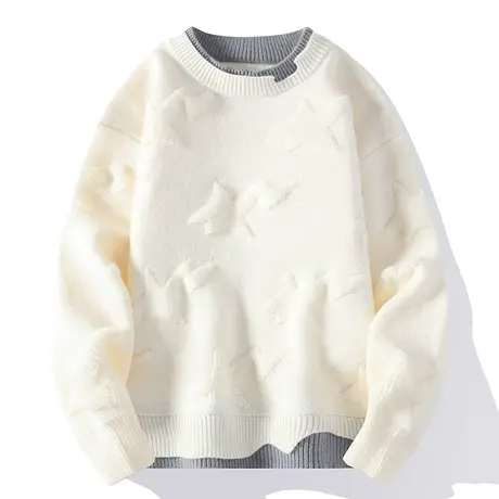 立体质感半高领毛衣男潮牌加厚假两件针织衫男秋冬季宽松线衣外套商品大图