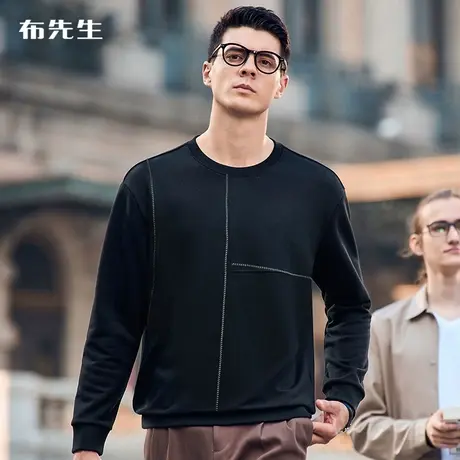 MrBu布先生重磅微廓形不对称撞色刺绣卫衣秋纯棉男装上衣BT11900商品大图