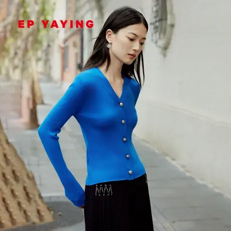 EP雅莹女装 修身美利奴羊毛V领针织开衫外套 2023秋冬新款9175A图片