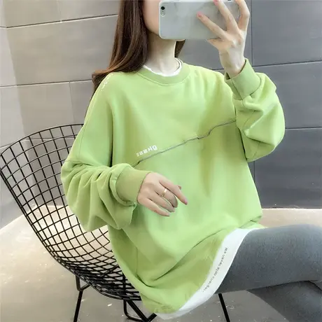 假两件拼接卫衣女2023秋冬新款韩版简约刺绣字母上衣百搭外套潮商品大图