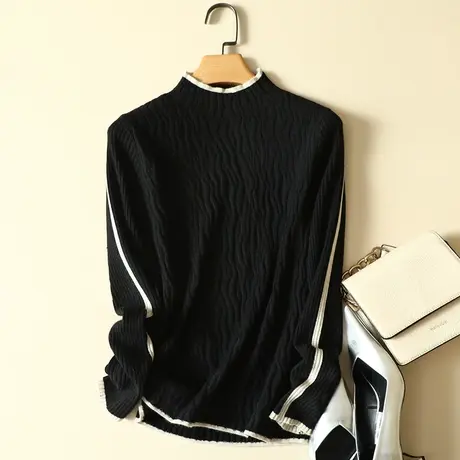 半高领黑色毛衣打底衫女士内搭早秋季2022年新款爆款洋气针织上衣商品大图