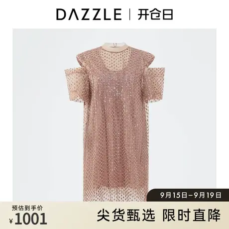 DAZZLE地素奥莱 夏季花朵珠片露肩度假风连衣裙裙子女图片