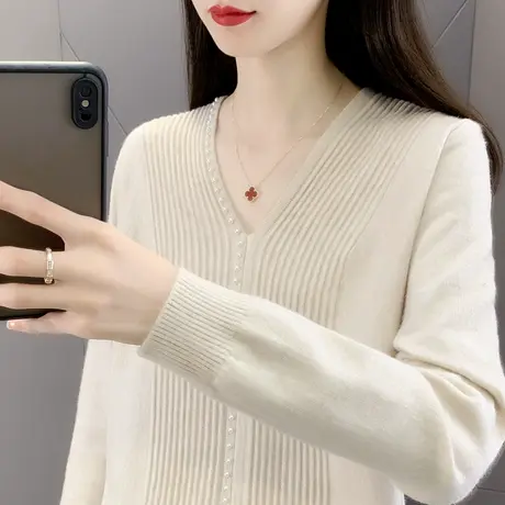 秋季女士毛衣新款秋冬2023年新款v领钉珠设计感小众宽松针织打底商品大图