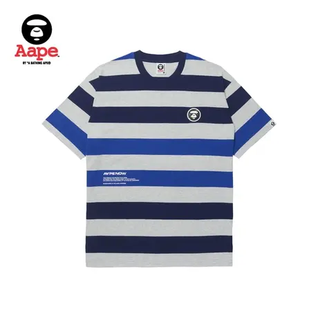 Aape旗舰店男装春夏猿颜徽章撞色条纹潮流街头短袖T恤1251XXK商品大图