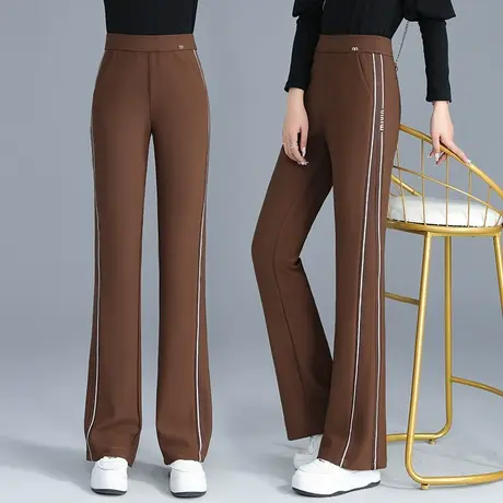 休闲微喇裤女秋季2023新款松紧高腰弹力显瘦侧条纹撞色大码马蹄裤图片