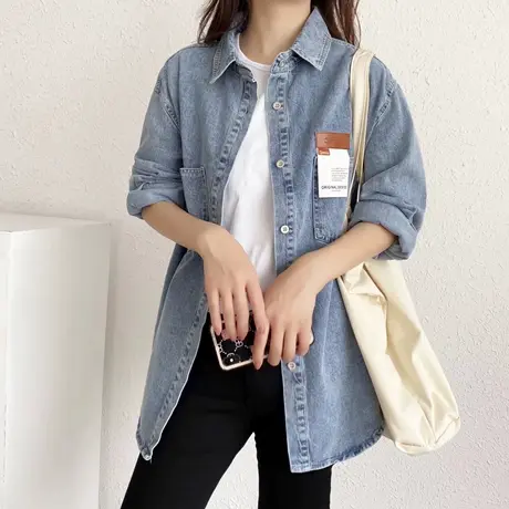 复古牛仔衬衫外套女春秋2023春季新款女装韩版宽松衬衣上衣开衫潮图片