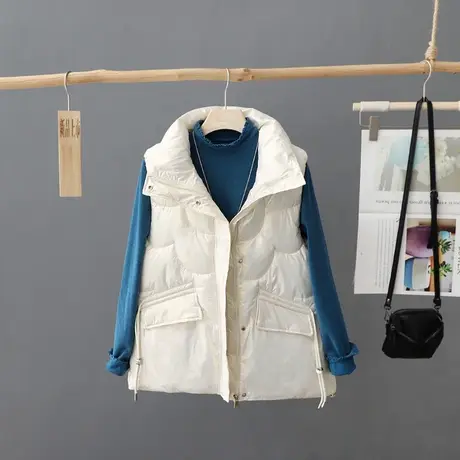 秋季新款短款亮面羽绒棉马甲女士秋冬款外套无袖保暖棉服马夹坎肩商品大图