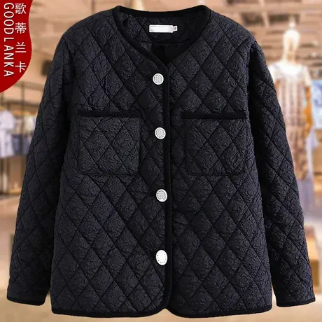 中年妈妈秋冬装新款小香风棉衣外套洋气时尚加肥加大码轻薄款棉服图片