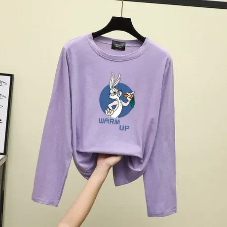 长袖T恤女生春秋装2023新款初中高中学生韩宽松上衣服百搭打底衫商品大图