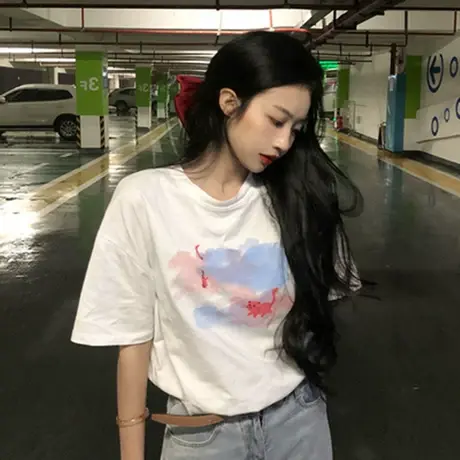 日系古着短袖t恤女夏季宽松韩版ins潮原宿风半袖设计感小众上衣服商品大图