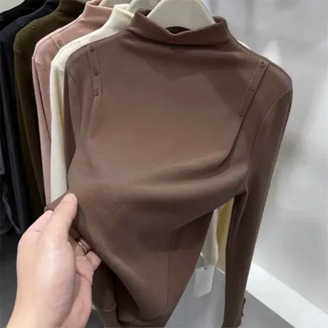 高领双面德绒打底衫女秋冬内搭加绒秋季2023年新款高级感黑色上衣图片
