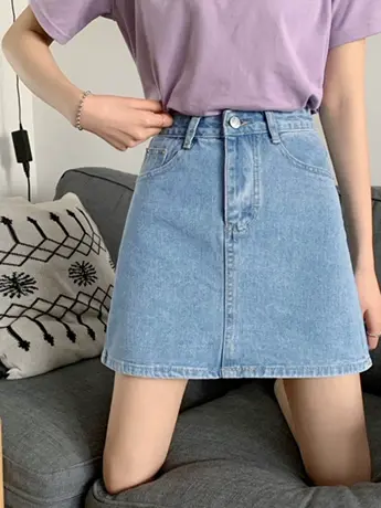 韩版复古ins牛仔短裙女夏季2023新款高腰显瘦甜辣a字包臀半身裙图片