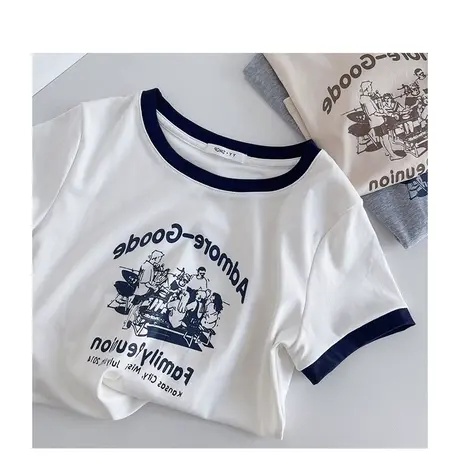 韩系chic修身短款t恤女夏季设计感圆领短袖大码显瘦ins半袖上衣潮商品大图